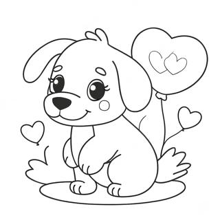 Page De Coloriage Chiot Mignon Avec Ballons En Coeur 98239-37118