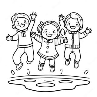 Page De Coloriage Enfants Heureux Sautant Dans Les Flaques 98293 37166