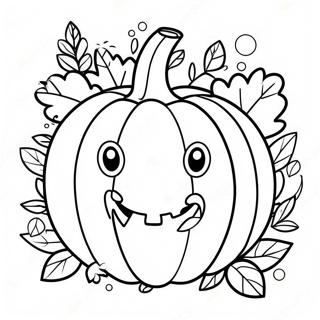 Page De Coloriage De Citrouille Souriante Avec Des Feuilles 99058-37758